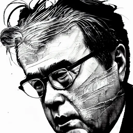 Prompt: Yoshitaka Amano realistic illustration of jeb bush ,hair fluttering in the wind, cracks on his face, square jaw, abstract black and white patterns on the background, noisy film grain effect, highly detailed, Renaissance oil painting, weird portrait angle, blurred lost edges, three quarter view