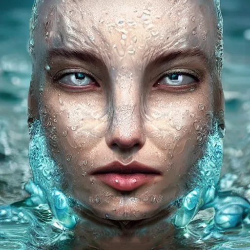Prompt: the face of a person entirely made of water. Water formed into the shape of a human. Amazing beautiful fantasy art, trending on artstation