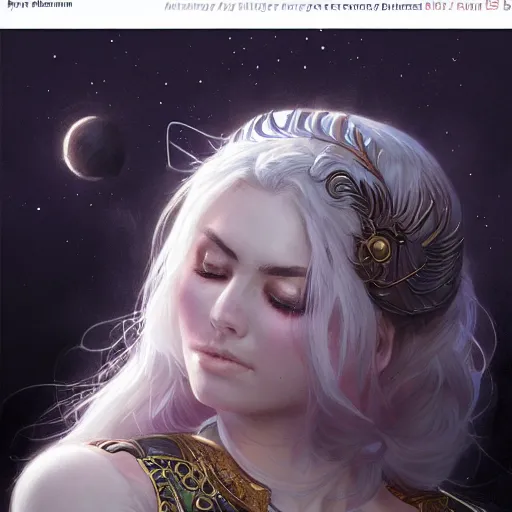 Image similar to lunar goddess, d & d, fantasy, portrait, highly detailed, digital painting, trending on artstation, concept art, sharp focus, illustration, art by artgerm and greg rutkowski and magali villeneuve