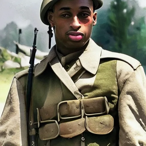 Image similar to playboi carti as a german world war ii soldier 4 k detailed super realistic