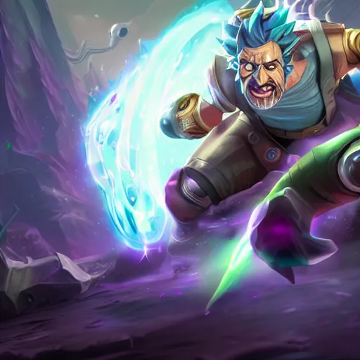 Image similar to League of Legends splashart of Rick Sanchez, 8k, sci-fi