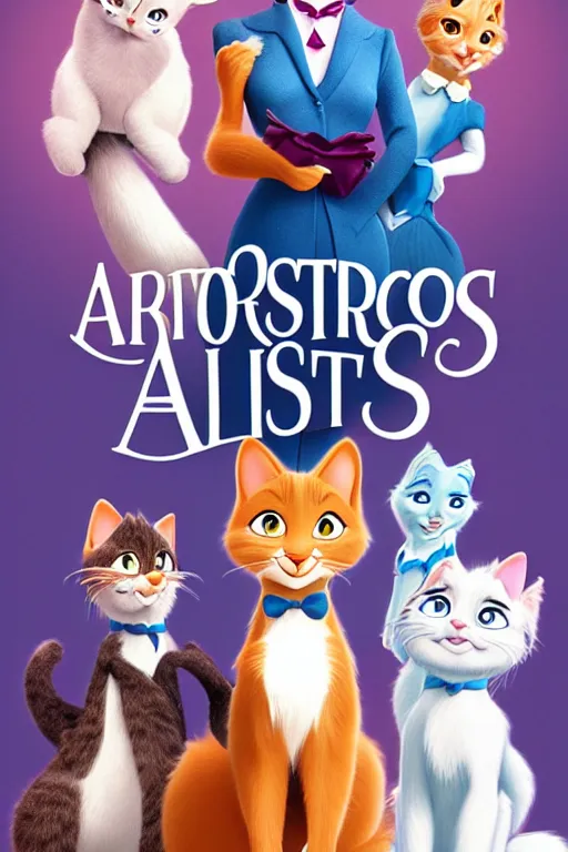 Image similar to aristocats movie poster, cgi, cinema, realistic, cats