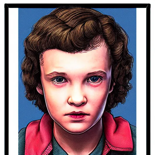 Prompt: portrait of Eleven from the stranger things by Mazzoni Marco,dark ,detailed ,flowers!!! portrait,