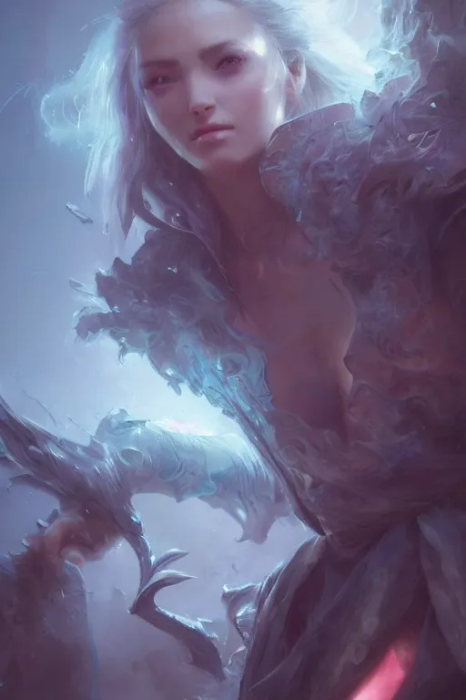 Image similar to closeup beautiful girl necromancer, wizards of the coast, casting magic spell, angel, 3 d render, hyper realistic detailed portrait, magic storm, thunder, ruan jia, wlop. scifi, fantasy, magic the gathering, hyper detailed, octane render, concept art, peter mohrbacher