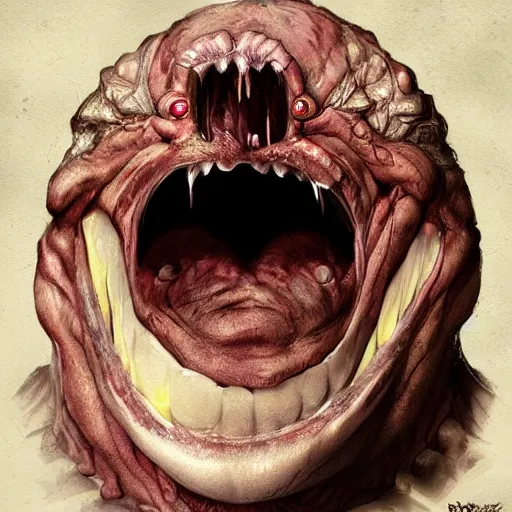 Image similar to evil creature laughing, digital art, artstation, detailed, realistic