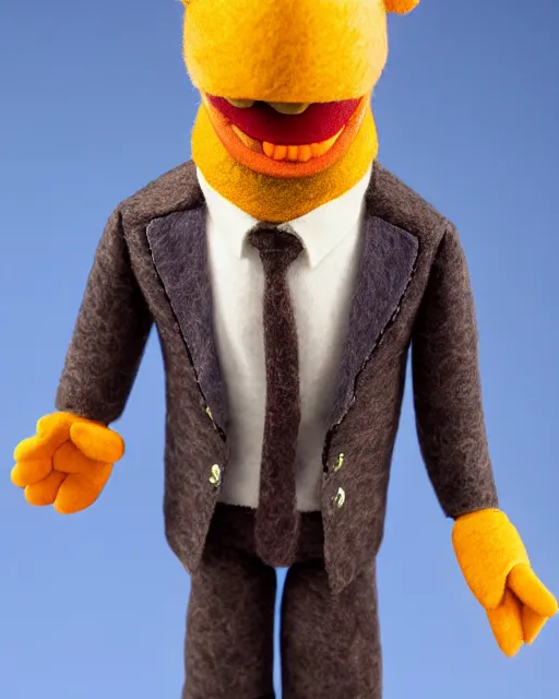 Image similar to saul goodman as a muppet. highly detailed felt. hyper real photo. 4 k.