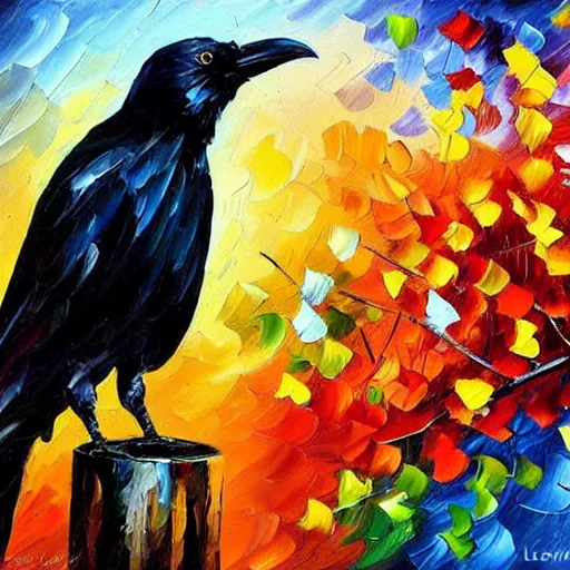 Image similar to oil painting of a crow by leonid afremov