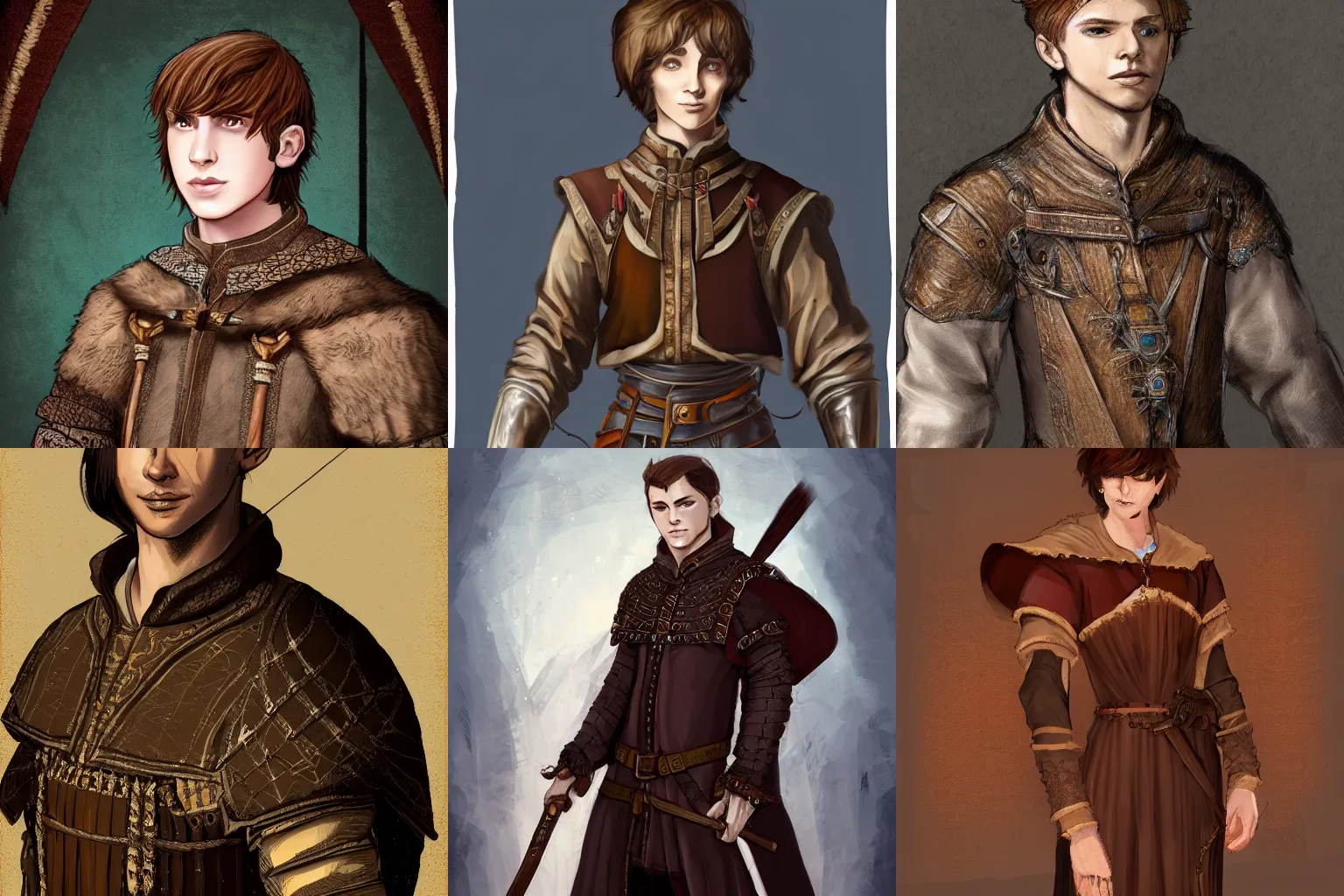 Prompt: concept art, portrait :: young man :: expensive medieval clothes, brown hair :: high detail, digital art, fantasy, RPG