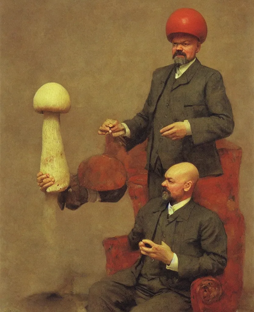 Image similar to A portrait of Vladimir Lenin as an anthropomorphic mushroom by Ilya Repin