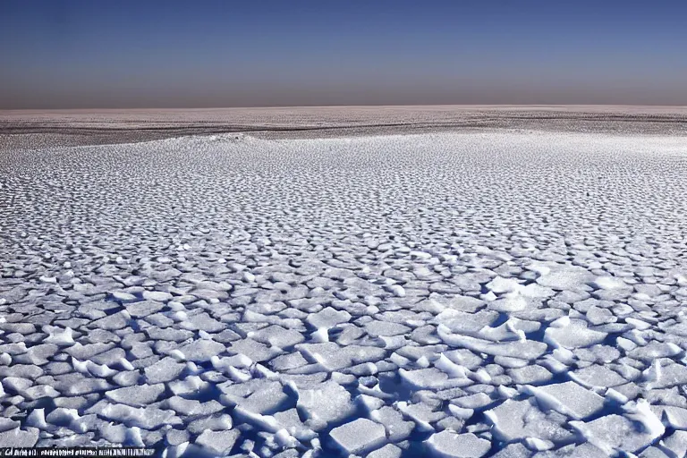 Image similar to an oasis in the sahara desert frozen and covered in ice and snow