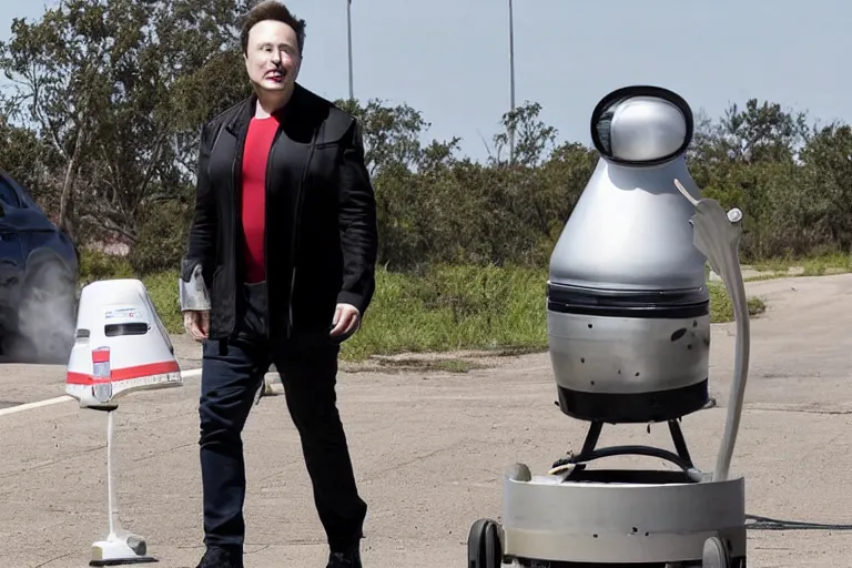 Prompt: Elon Musk coming back from Mars with a cone head