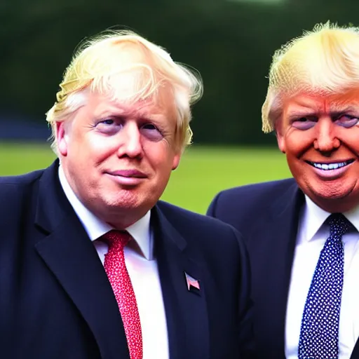 Image similar to Boris Johnson and Donald Trump as tweedle dee and tweedle dum