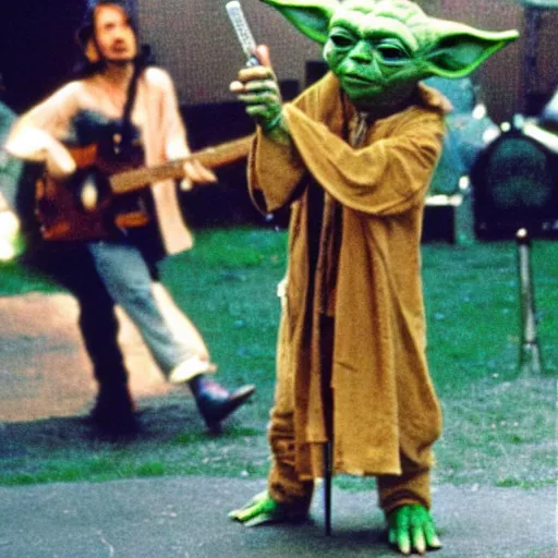 Image similar to yoda performing at woodstock