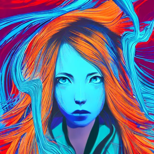 Image similar to water dripping on rimuru tempest, heavenly ripples, sky blue straight hair, bangs, with amber eyes, black jacket, high collar, ultra detailed, euphoric, masterpiece, digital painting, psychedelic, cinematic, wlop, pixiv, swirly, ilya kuvshinov, andy warhol