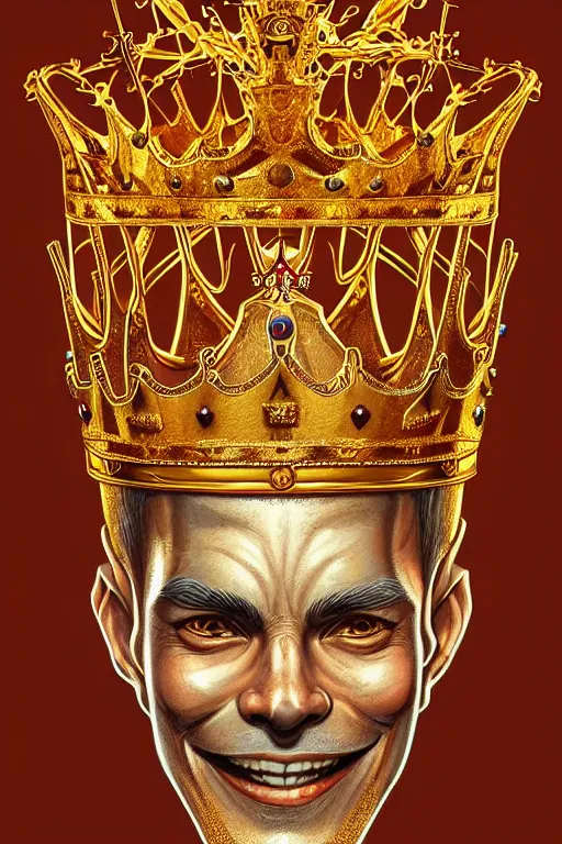 Image similar to digital art, centered full body of an smiling king, golden crown, ,intricate, veins, by James Jean and by artgerm , ultradetailed, charachter design, concept art, trending on artstation,