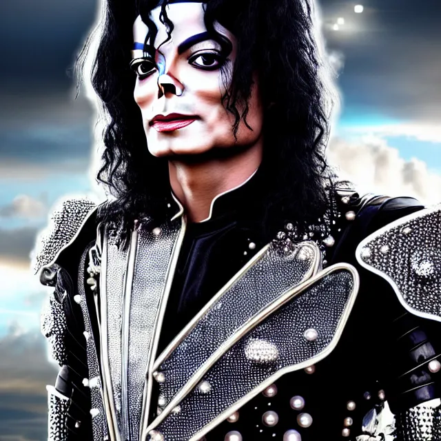 Image similar to beautiful!! futuristic cyberpunk michael jackson angel warrior with ornate slick pearl armor, highly detailed 8 k hdr smooth sharp focus high resolution award - winning photo photorealistic