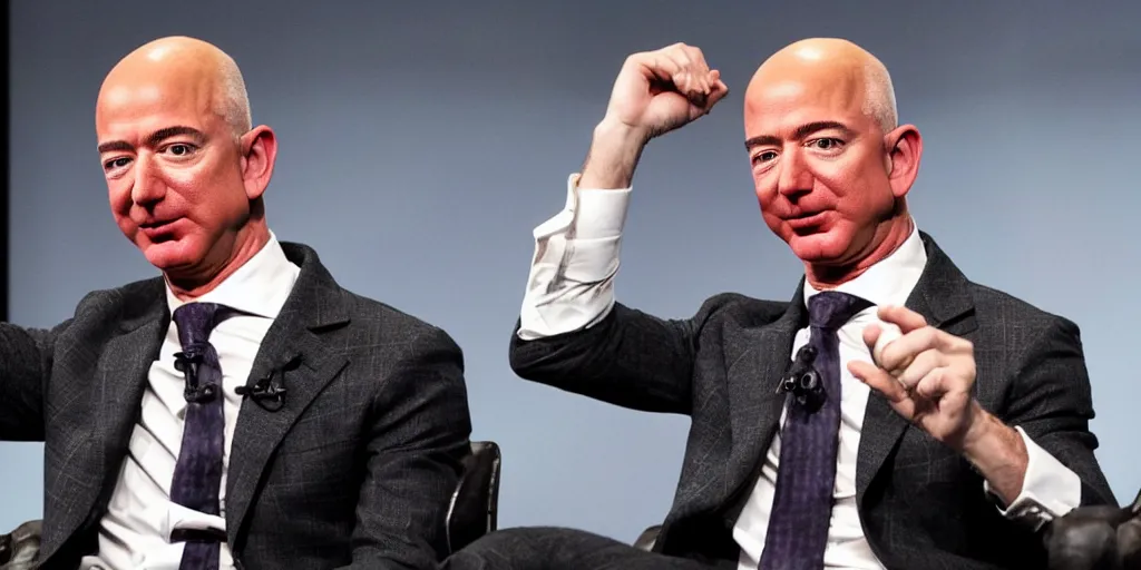 Image similar to ' jeff bezos holding his own head