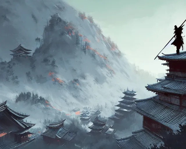 Image similar to sekiro mountain, ismail inceoglu