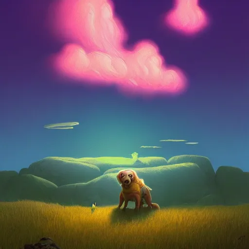 Prompt: a small dog in the clouds voidscape by simon stalenhag and ansel adams, digital art