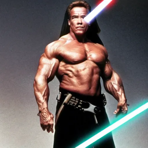 Prompt: Arnold Schwarzenegger as a jedi