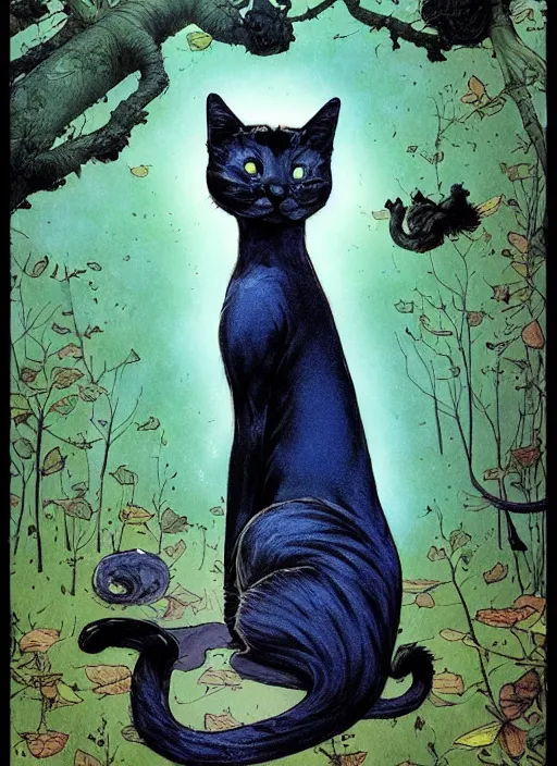 Prompt: a hyper realistic ink cat and the meaning of life and sunbeams blue sky, lush forest comic by chiara bautista and norman rockwell and greg rutkowski weta studio, and lucasfilm