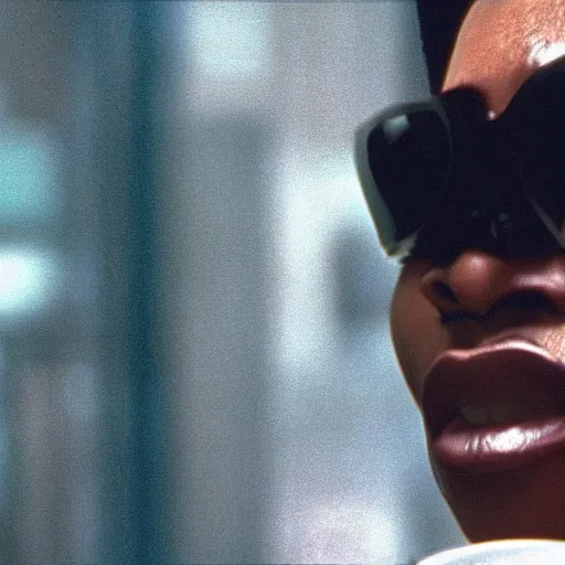 Prompt: a film still of Lil Bow Wow starring in The Matrix (1999), close up, shallow depth of field