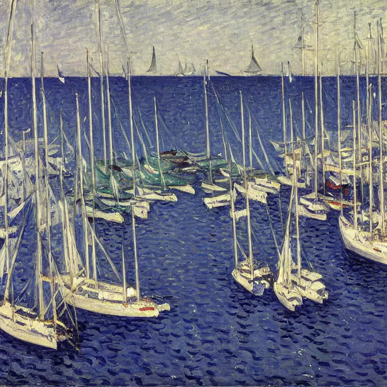 Prompt: a master gouache painting of a group of ships docked at the harbor, group mass composition, shape obvious, sharp focus, very detaied, by gustave caillebottet