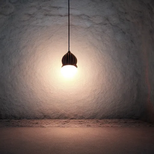 Image similar to japanese lamp inside a cave, photorealistic rendering, atmospheric light, octane, redshift