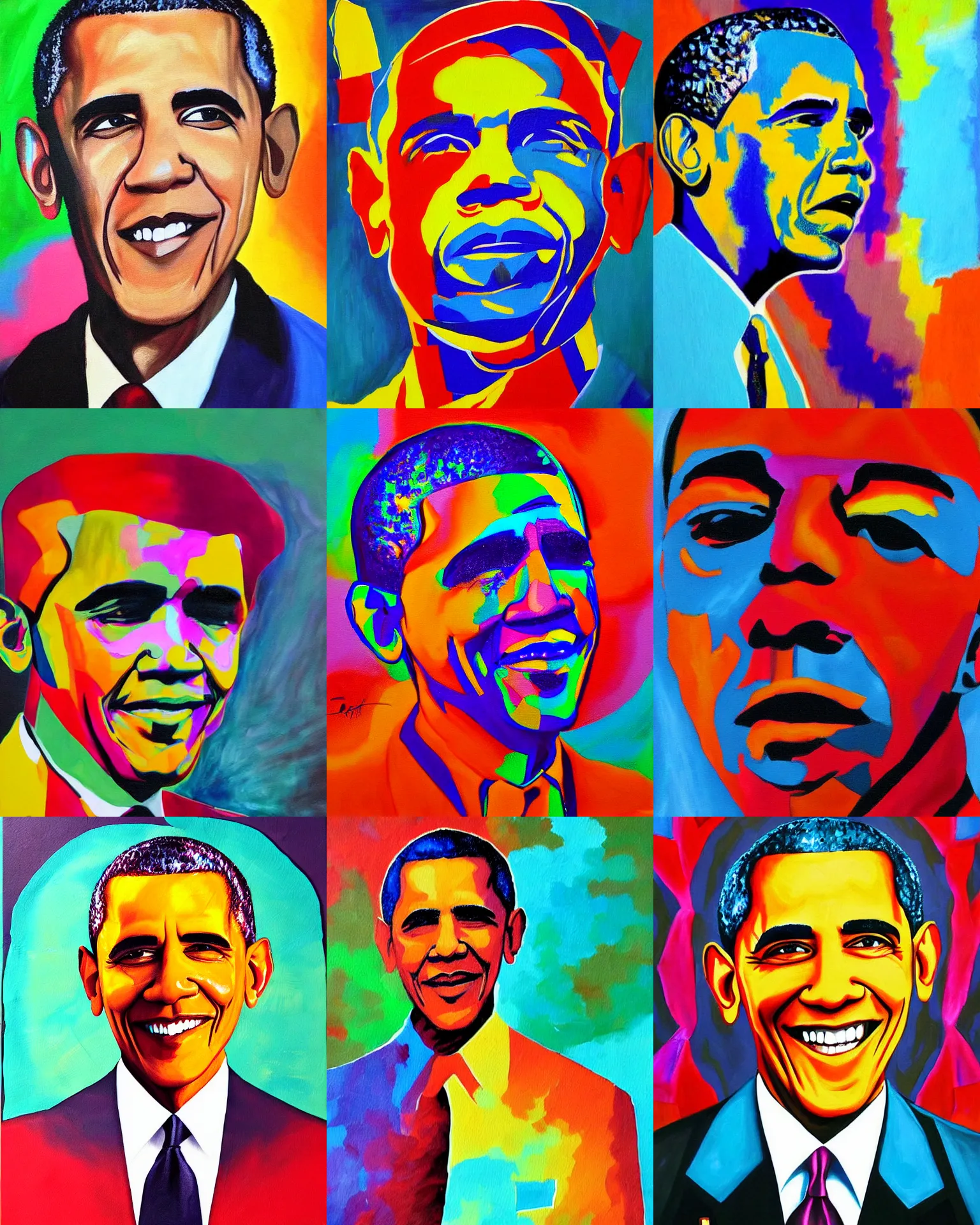 Prompt: a colorful abstract painting of Obama, traditional painting