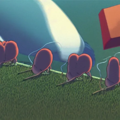 Prompt: Anthropomorphic centipede smoking a cigarette, cel animation by studio ghibli , post-processing , IMAX , vibrant colors , award-winning masterpiece 20 years in the making