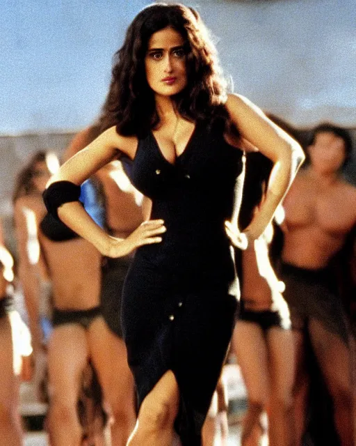 Image similar to film still of young salma hayek in from dusk till dawn 1 9 9 6, octane, arney freytag, glamour pose,