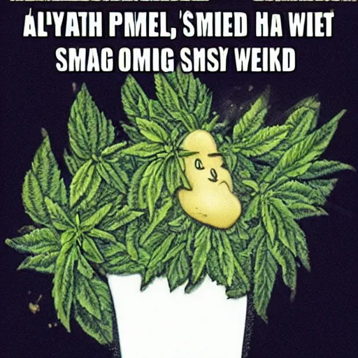 Image similar to potato smoking weed and smile, meme