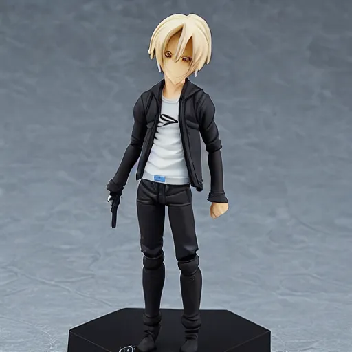 Image similar to famous Twitch.tv streamer xqc as a Figma anime figurine. Posable PVC action figurine. Detailed artbreeder face. Full body 12-inch Figma anime statue.