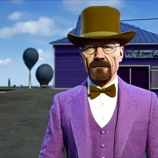 Image similar to Walter White as Willy Wonka inside the chocolate factory, photorealistic, 8k, unreal engine