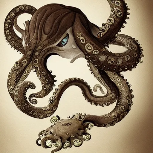 Image similar to a hybrid between a cat and an octopus, digital art, artstation, very detailed, intrincate details, beautiful art.