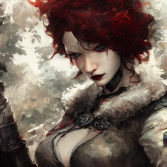 Image similar to christina hendricks!!! goth, tankoban, 4 k, tone mapping, akihiko yoshida, james jean andrei riabovitchev marc simonetti, yoshitaka amano, long hair, curly, h. hydrochaeri