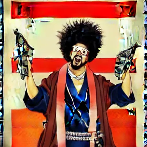 Image similar to how will we capture famous actor Redfoo? he is is causing trouble in this region. How do we stop him? NO RedfooS ALLOWED. Redfoo is the subject of this ukiyo-e hellfire eternal damnation catholic strict propaganda poster rules religious. WE RULE WITH AN IRON FIST. mussolini. Dictatorship. Fear. 1940s propaganda poster. 1950s propaganda poster. 1960s propaganda poster. WAR WAR WAR, ANTI Redfoo. 🚫 🚫 Redfoo. POPE. art by joe mugnaini. art by dmitry moor. Art by Alfred Leete.