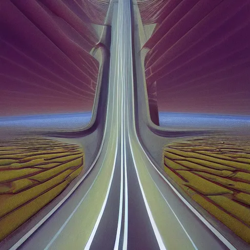 Prompt: an endless highways interchange, an infinite interstate, it goes in forever, dreamscape surreal masterpiece. zdzislaw, barlowe. 8 k.