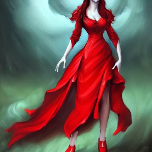 Image similar to a painting of a woman in a red dress, concept art by anne stokes, polycount contest winner, fantasy art, wiccan, concept art, tarot card