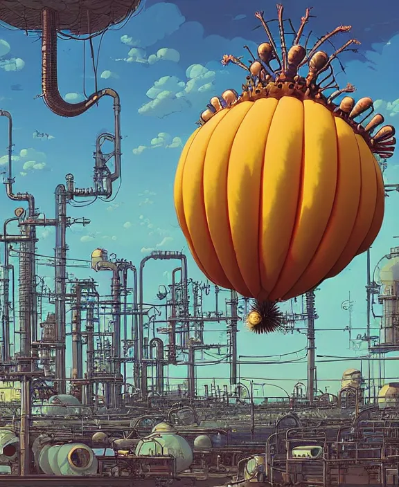 Image similar to inflated industrial plant made from obese isopod urchin octopus, in the style of puffy spaceship, skeletons, bones, partly cloudy, spooky, dramatic lighting, by geof darrow, bill sienkiewicz, dan mumford, yusuke murata, makoto shinkai, ross tran, cinematic, unreal engine, cel shaded, featured on artstation, pixiv