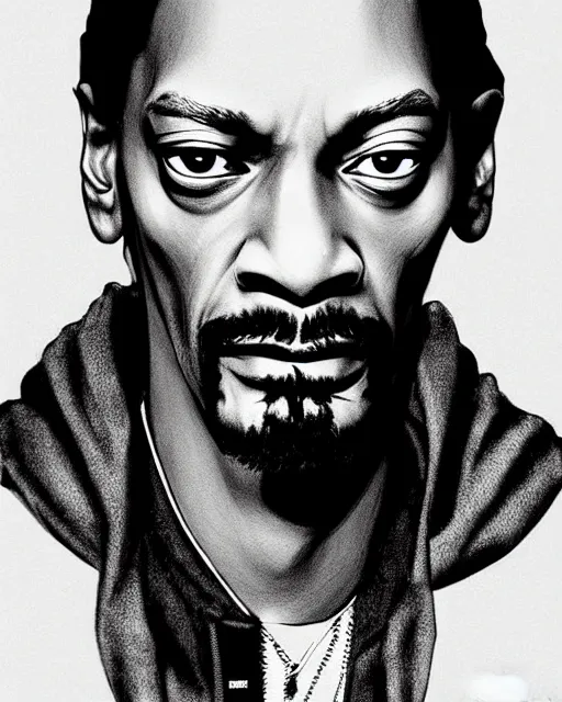 Prompt: portrait of snoop dogg, concept art, sumi - e style, intricate linework, artstation, trending, highly detailed, smooth, focus, art by yoji shinkawa,