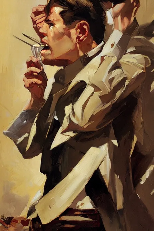 Prompt: report of the week food review painting by jc leyendecker!! phil hale!, angular, brush strokes, painterly, vintage, crisp