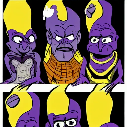 Image similar to thanos in the style of dr seuss