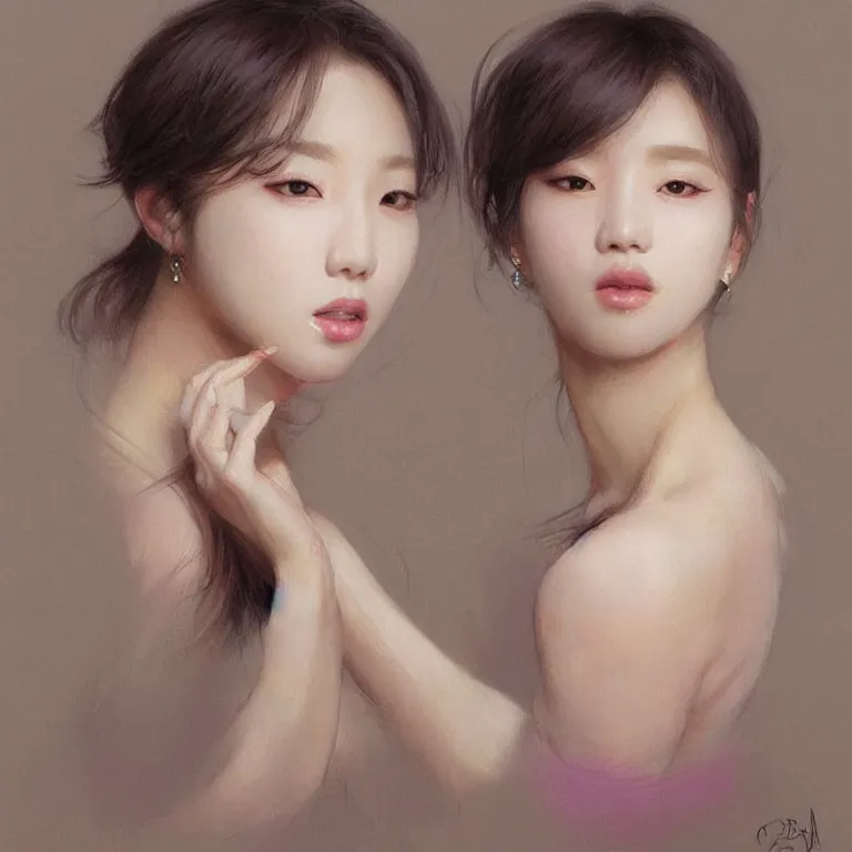 Image similar to portrait of kpop idol, expressive pose, lively expression, a pastel by chip zdarsky, trending on pinterest, mingei, full body, stylish, intricate, elegant, rose tones, highly detailed, digital painting, artstation, concept art, smooth, sharp focus, illustration, art by artgerm and greg rutkowski and alphonse mucha