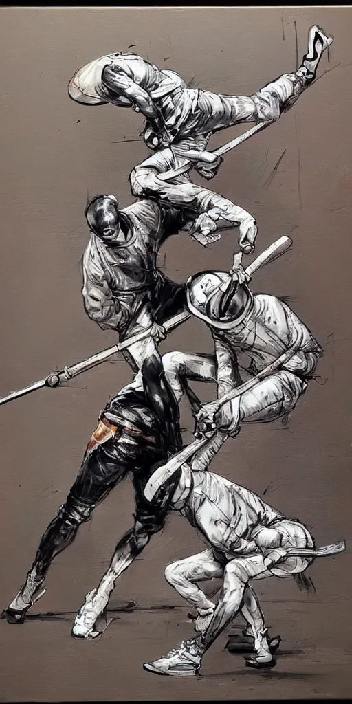 Image similar to oil painting scene from Fencing art by kim jung gi