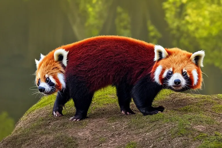 Image similar to a pig red panda!!! hybrid! hyper realistic!! realistic lighting!! wildlife photographer of the year!!! bold natural colors, national geographic, hd, wide angle, 8 k