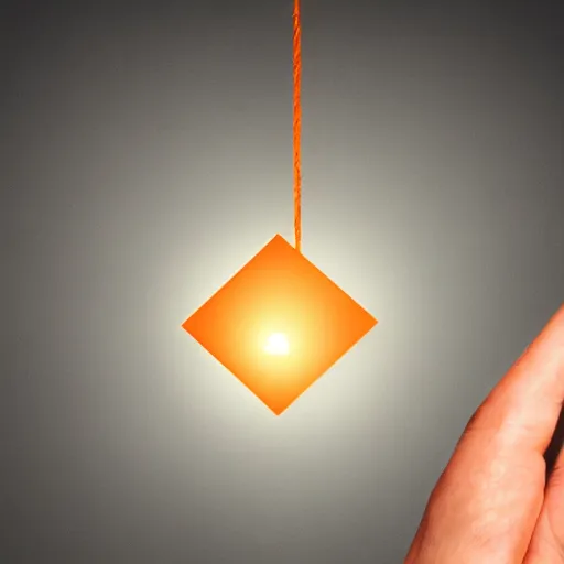 Image similar to a small glowing orange triangle floating above an open hand, dark lighting