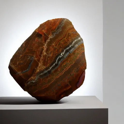 Image similar to studio lighting portrait of a whole rock that is half sandstone and half agate white background