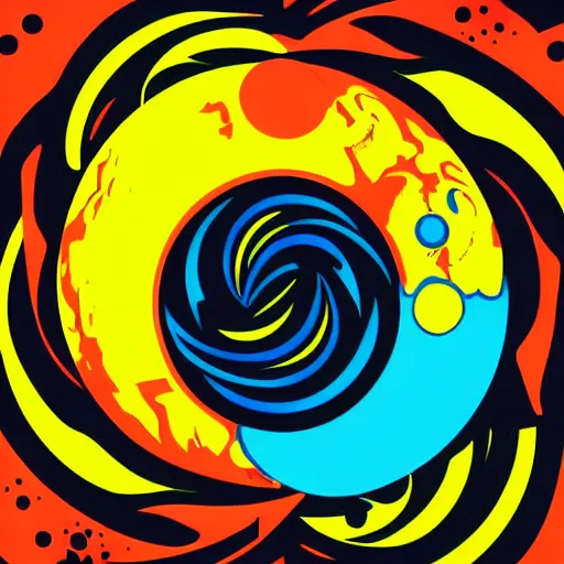 Prompt: 2 planet collapse particle fusion element macro cosmic art by butcher billy, sticker, colorful, illustration, highly detailed, simple, smooth and clean vector curves, no jagged lines, vector art, smooth andy warhol style