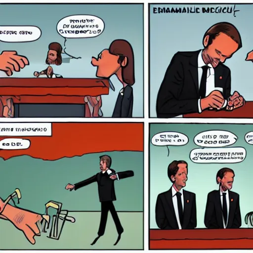 Image similar to emmanuel macron in a comic, presentation of his new program